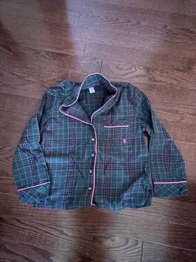 Women’s Victoria Secret Green Plaid Pajama Top with Pink Trim